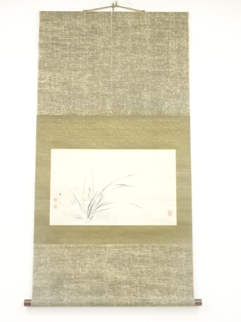 JAPANESE HANGING SCROLL / HAND PAINTED / ORCHID / BY YUZAN IMAOJI